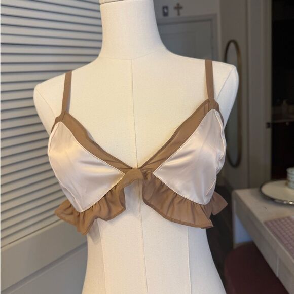 Y2k satin For love & lemons skivvies lingerie dainty bra top blush and brown S - Picture 8 of 12